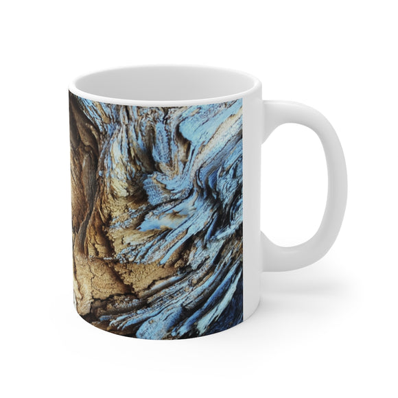 Abstract Blue White Brown Wood Ceramic Mug – ABCCM11-1012